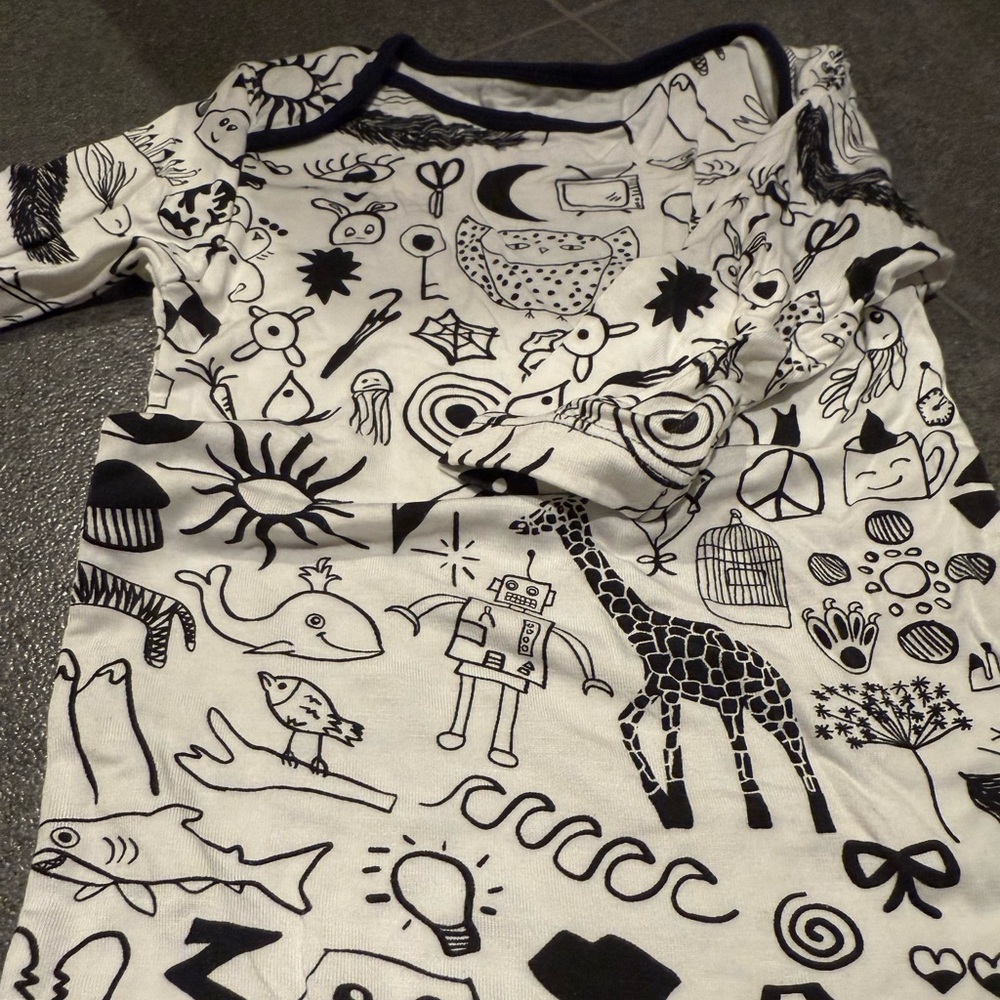 Kickee Pants Black and White Graphic Print Long-sleeve Onesie